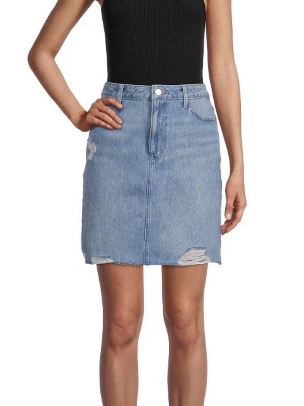 Time and Tru Light Blue Denim Distressed Mini Skirt